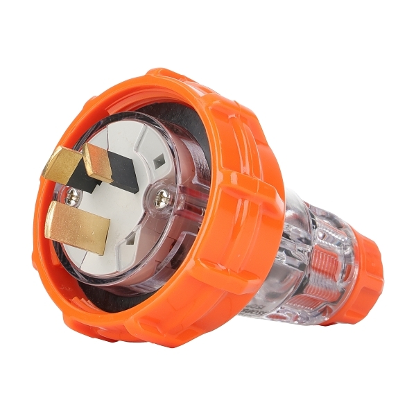 NHP ISO Plug - Straight, 3 Flat Pins, 20A 250V AC, Electric Orange
