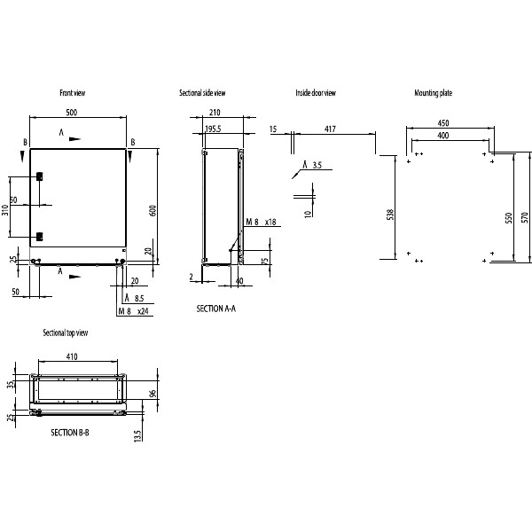 nVent HOFFMAN MAS Enclosure Wall Mount Mild Steel IP66 H600 x W500 x