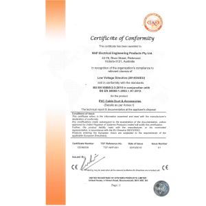 NHP PVC Cable Ducts and Accessories CE Certificate DoC