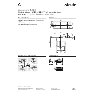 Steute Straight Actuator AZ 15 16 B1 2177 with Centering Guide Supplier Data Sheet